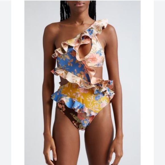 Zimmermann Women's White August Asymmetric Frill One Piece Swimsuit - Picture 1 of 8